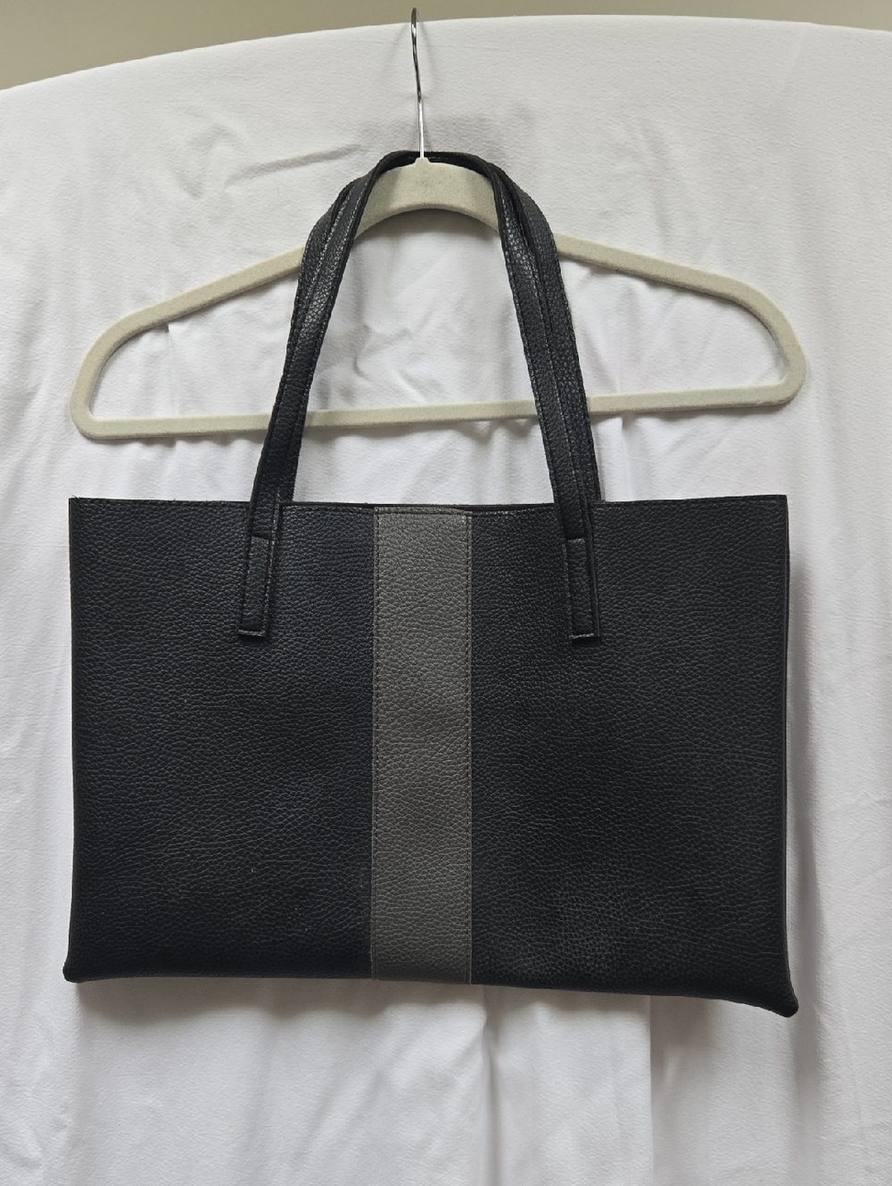 Vince Camuto Black Tote with Gray Center Stripe